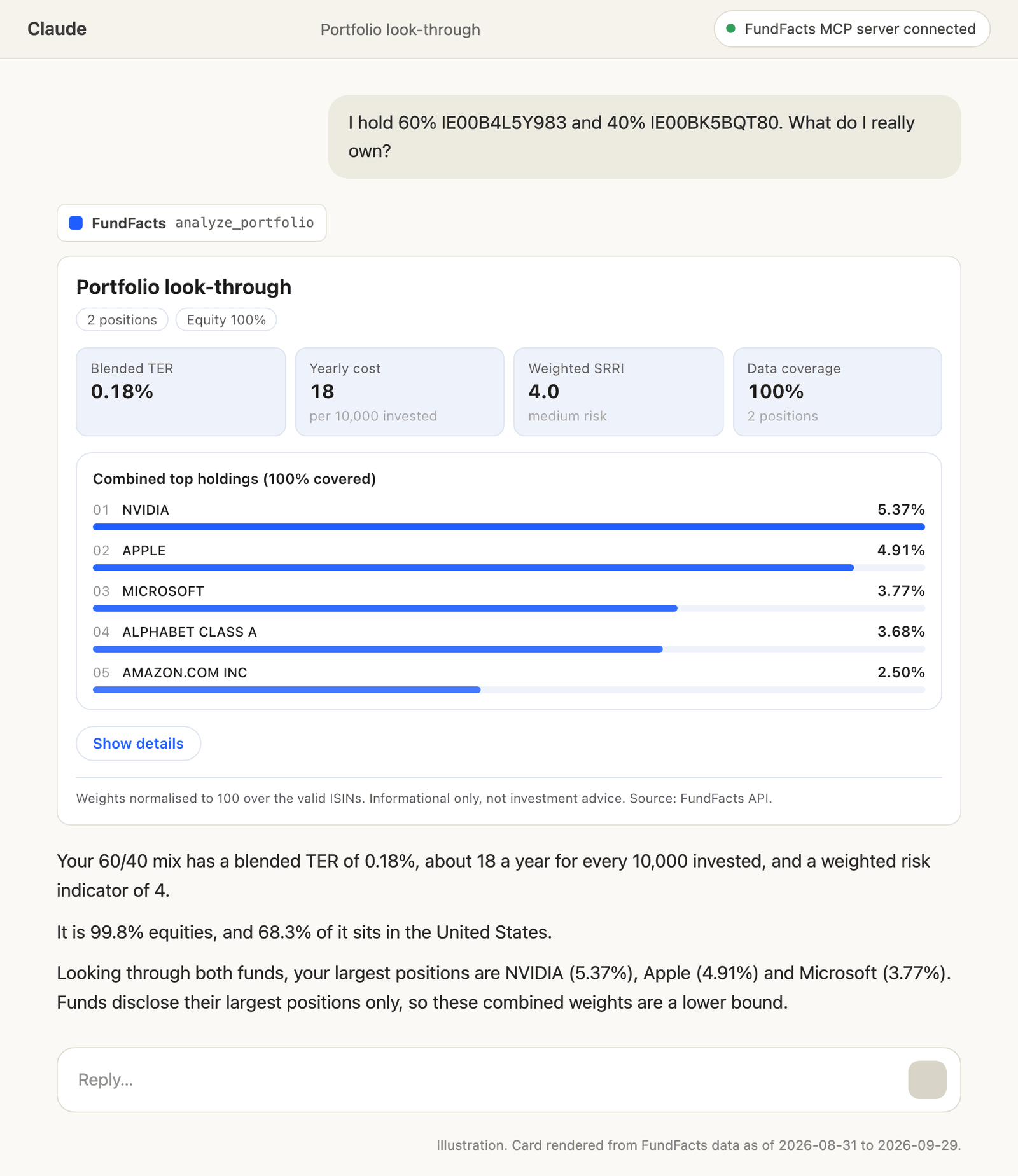 Illustration: FundFacts portfolio look-through in Claude